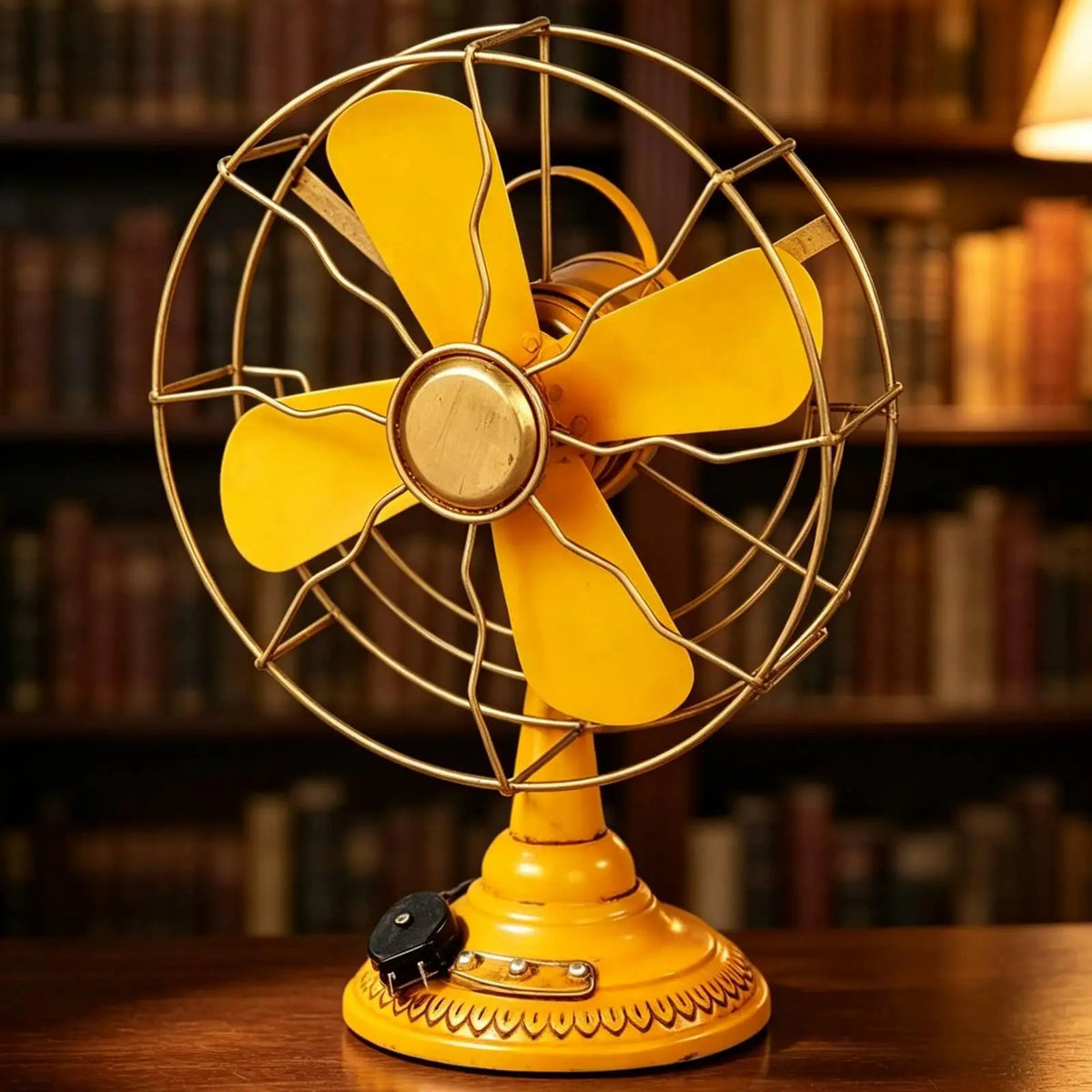 Tabletop Fan Ornament Vintage Style Home Decoration for Shelves Restaurants Quake LandYellow