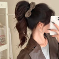 Fashion Polka Dot Bow Banana Clip Korean Women Back Head Ponytail Hair Clip Elegant Temperament Twist Clip Half Tied Hairpin New Quake khaki