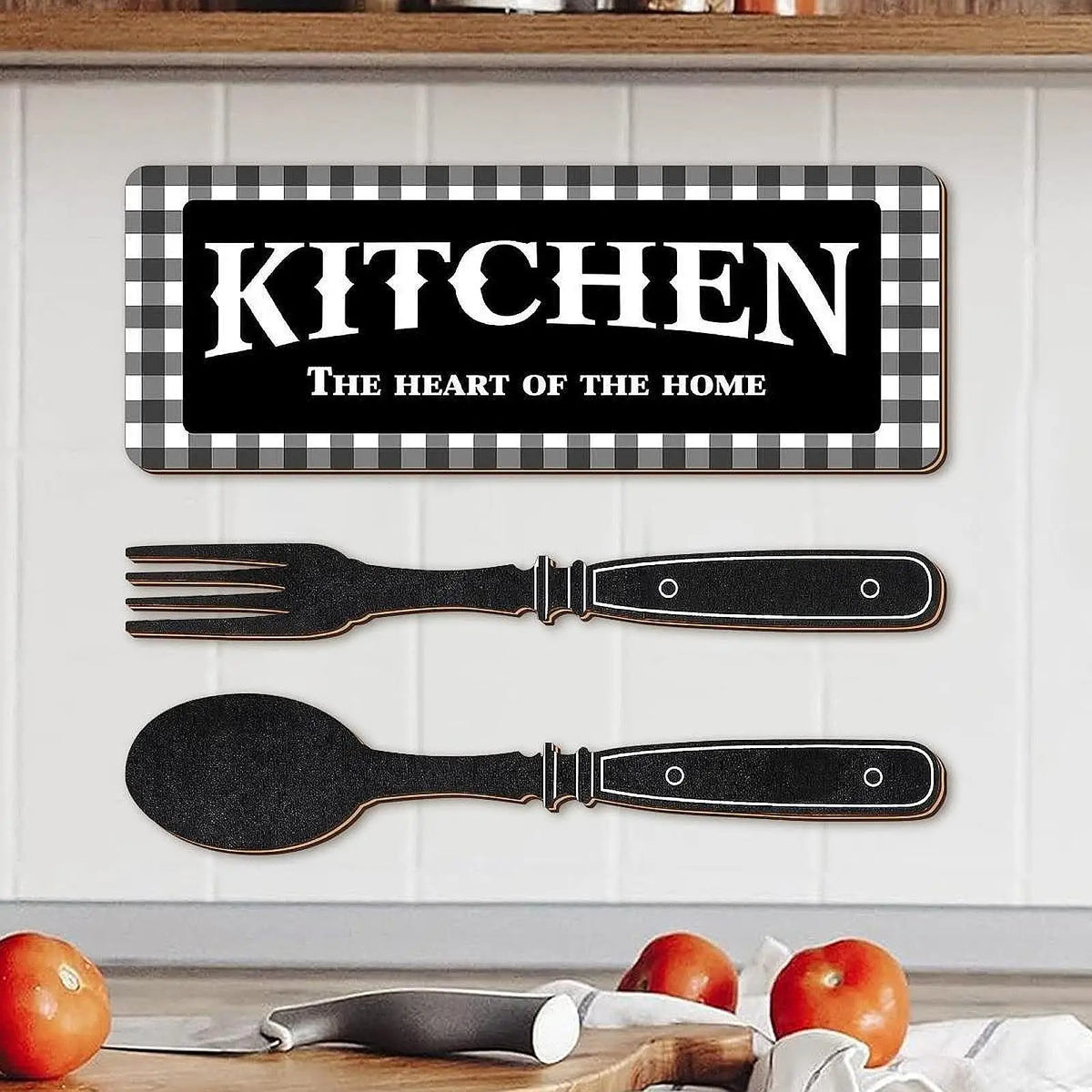 Wooden Kitchen Wall Decor Hanging Eat Sign Set Fork Spoon Artwork for Kitchen Decoration House Quake