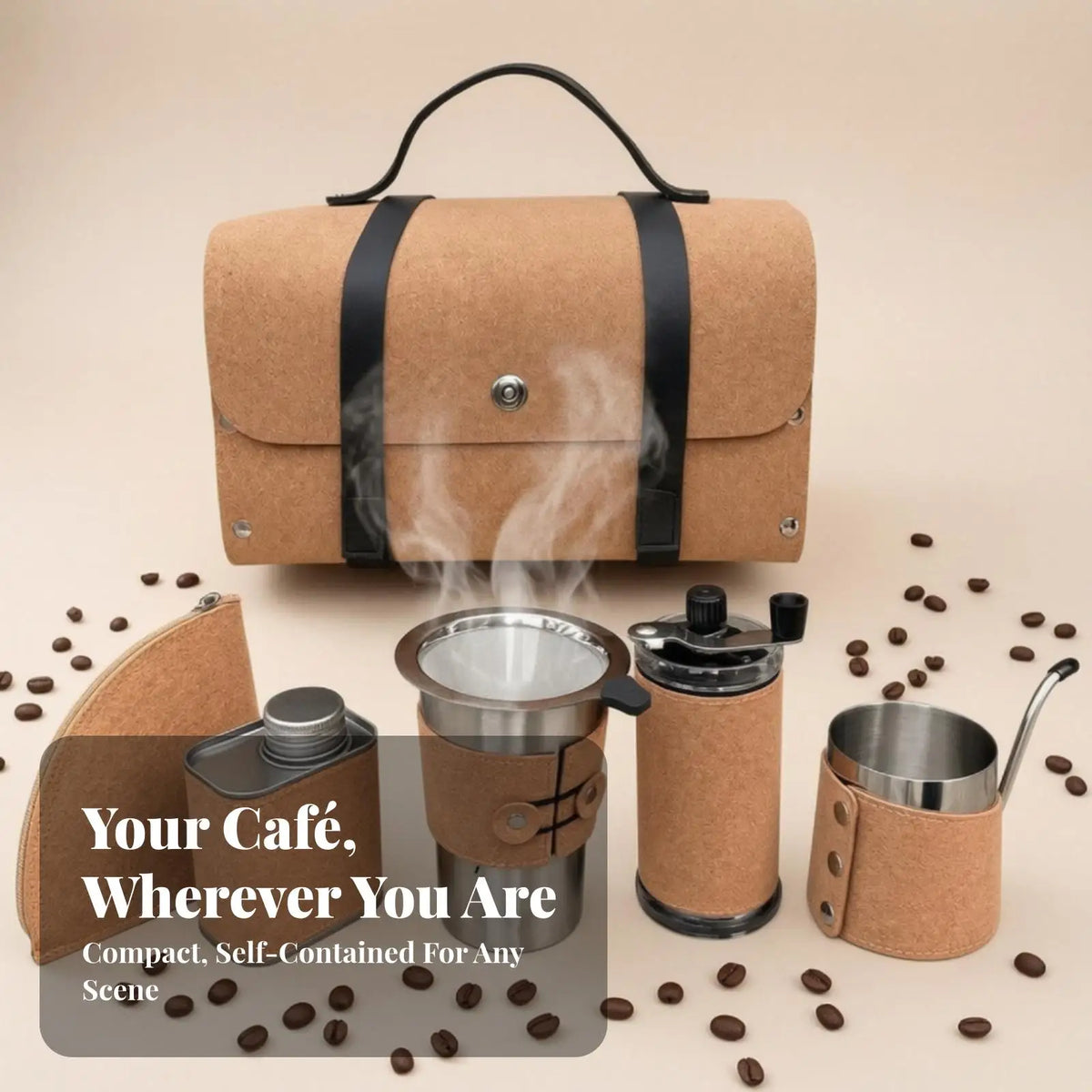 Hand Coffee Grinder Set with Carry Case Stainless Steel Cork Design Pour over Coffee Maker Equipment for Travel Camping Office Quake