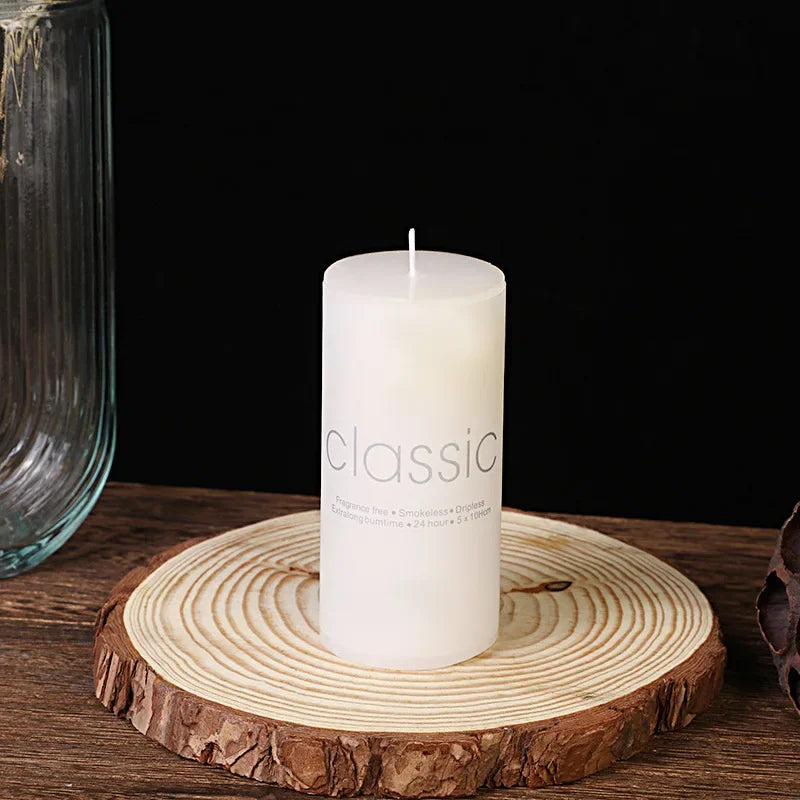 Classic European Ivory White Large Candle Smokeless and Odorless Romantic Wedding Hotel Decoration Festival Supplies Quake 5cm x 15cm