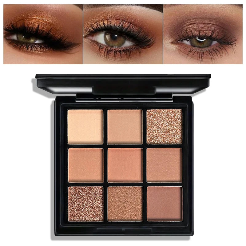 9 Color Chocolate Eyeshadow Palette Natural Nude Matte Glitter Finish Eyeshadow Palette Waterproof Smokey Eye Makeup Cosmetic Quake