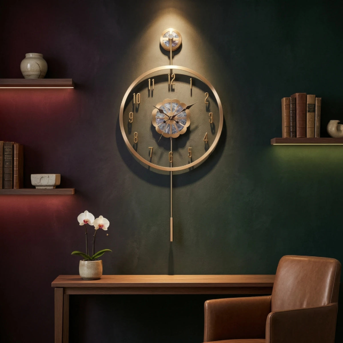 Battery Operated Wall Clock Non-Ticking Wall Clock with Pendulum Quiet Easy to Read for Decorators, Living Room, Hallway Quake
