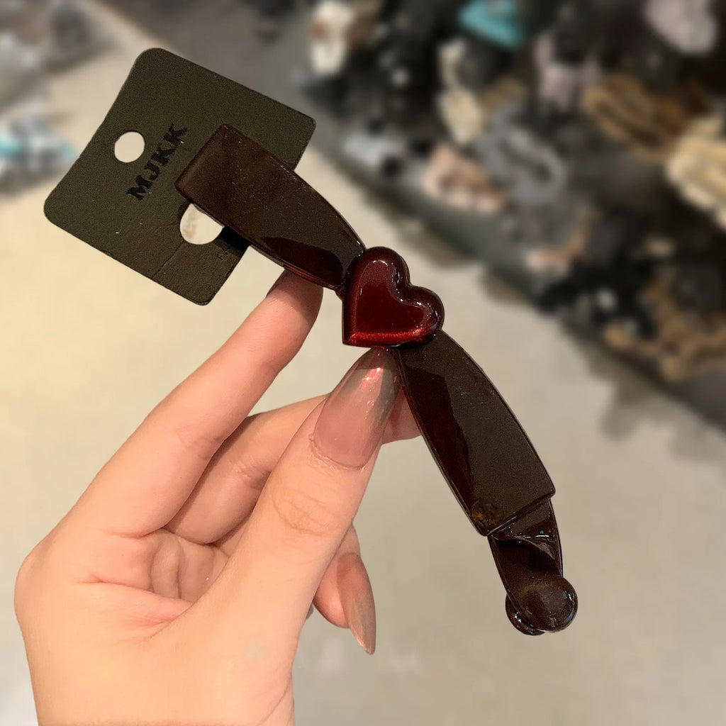 Korean Sweet and Cool Style Banana Clip Retro Versatile Bow Love Vertical Clip Hairpin Elegant Ponytail Clip Quake