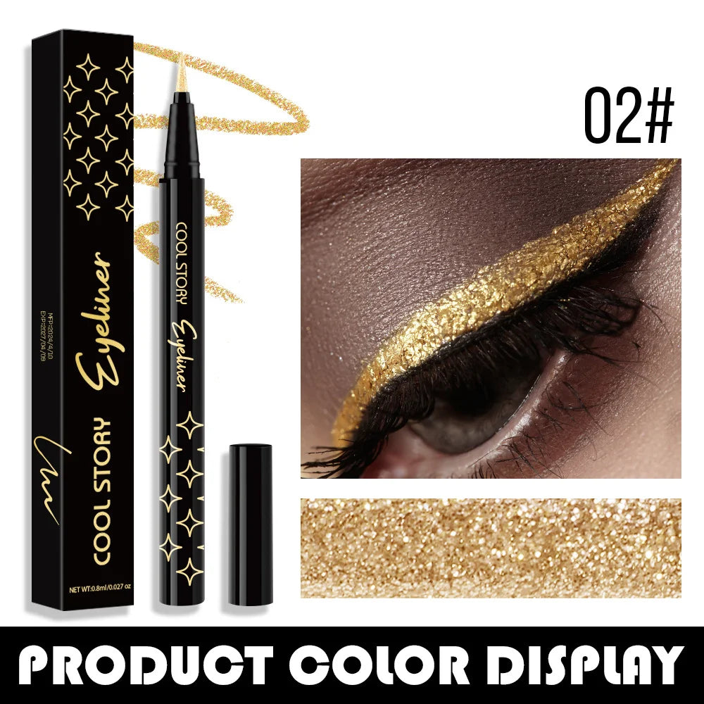 Glitter Pearlescent Eyeliner Pen,Metallic Silkworm Eyeshadow Pen,Eye Brightening,Quick-Drying,Long-lasting and Waterproof Makeup Quake 02