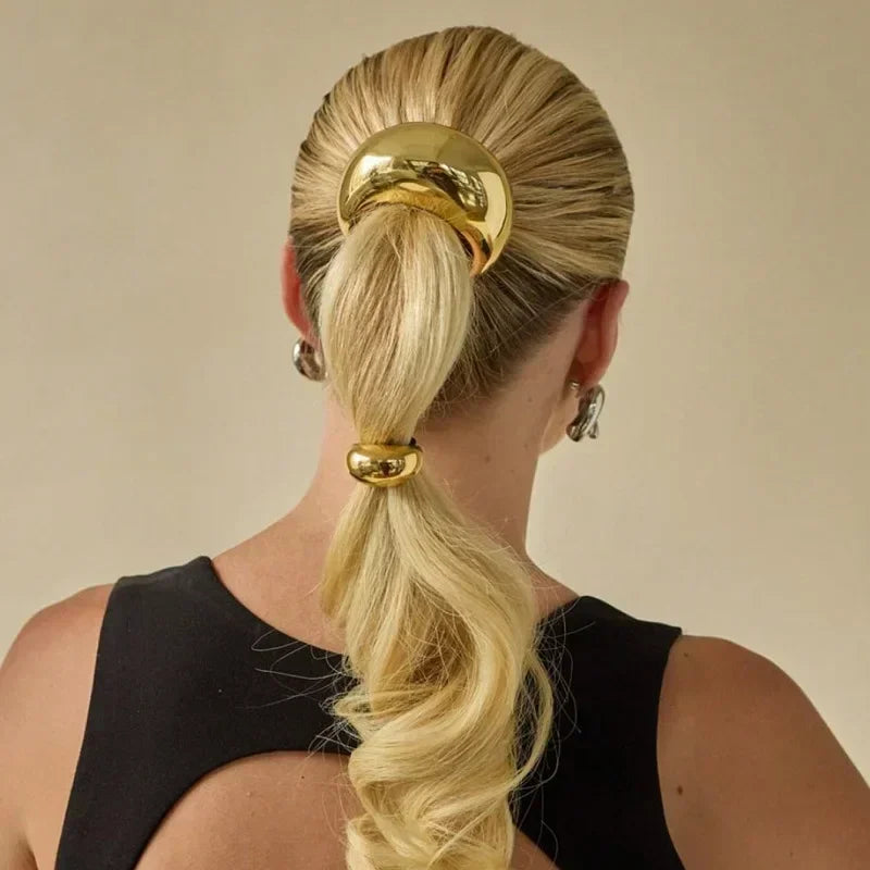 Punk Geometric Metal Ponytail Holder Scrunchie Women Girls Simple Hairbands Stretchy Headband Fashion Personality Accessories Quake