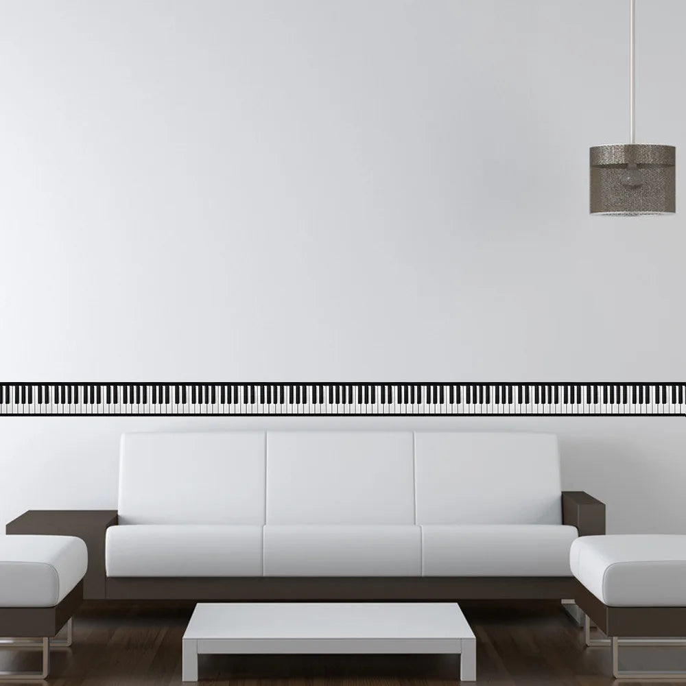 Black and White Piano Keys Wall Stickers Kicking Baseboard Waist Line Wallpaper Decals Music Decoration Glass Door Decor Musica Quake