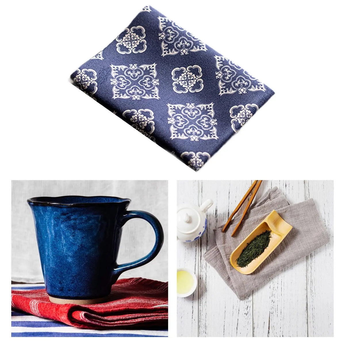 Chinese Tea Towel Tea Ceremony Accessory Washable Kung Fu Tea Towel Absorbent Towel for Farmhouse Hotel Teahouse Party Home Quake Blue