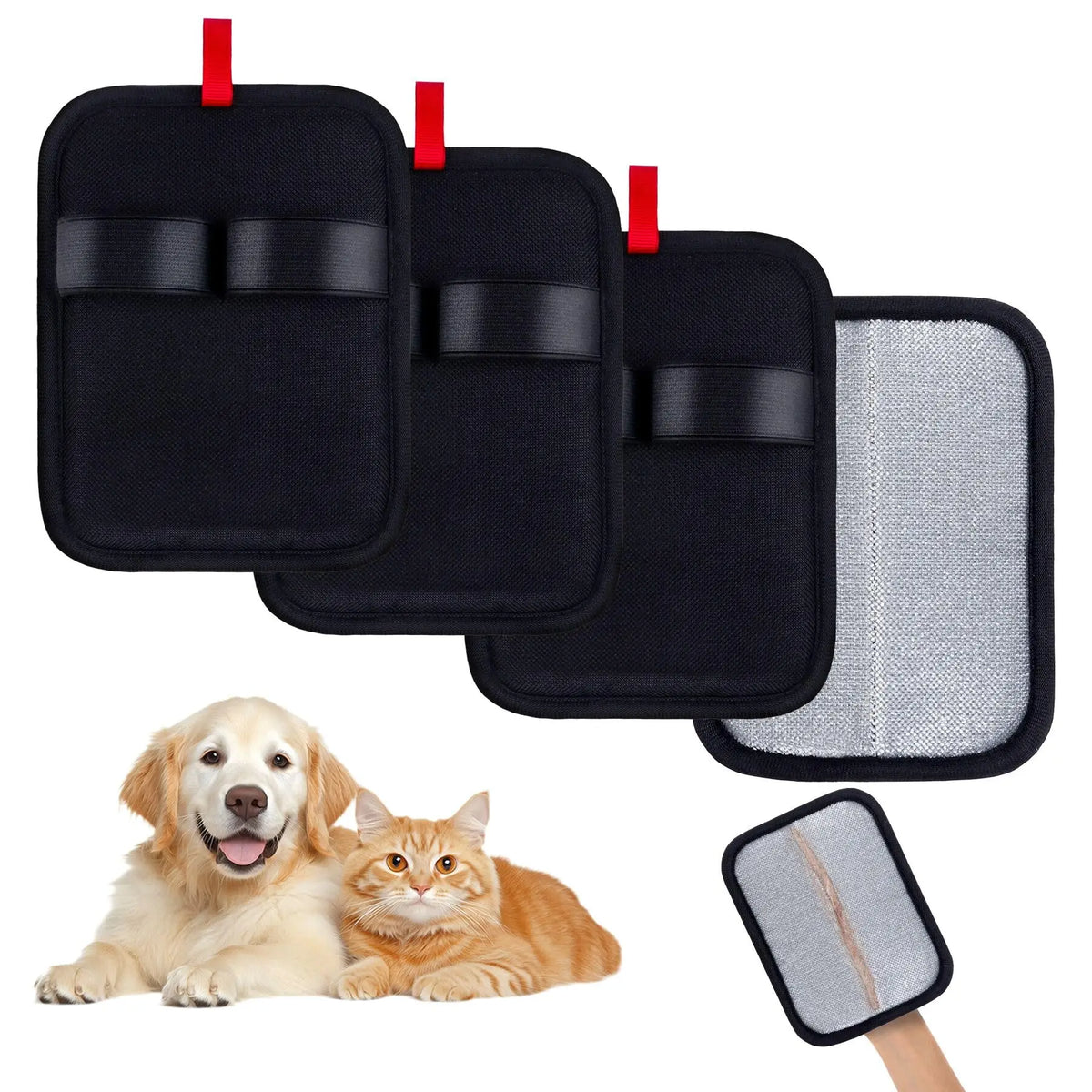 4Pcs Pet Hair Removal Gloves Reusable Electrostatic Cat Dog Hair Remover Grooming Gloves Brush Tool for Couch Carpet Car Seat Quake black