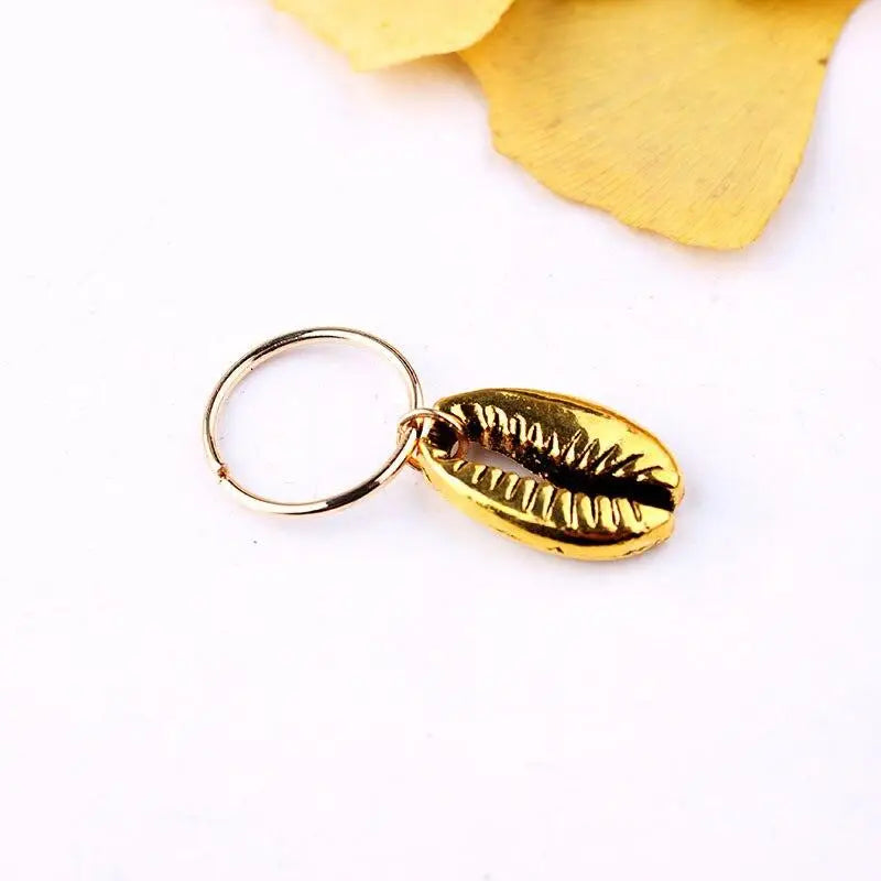 5 Pcs/set Hair Braid Dreadlocks Bead Gold Silver Shell Stars Moon Hair Rings African Braids Metal Pendant Decorative Accessories Quake NO.2 5pcs
