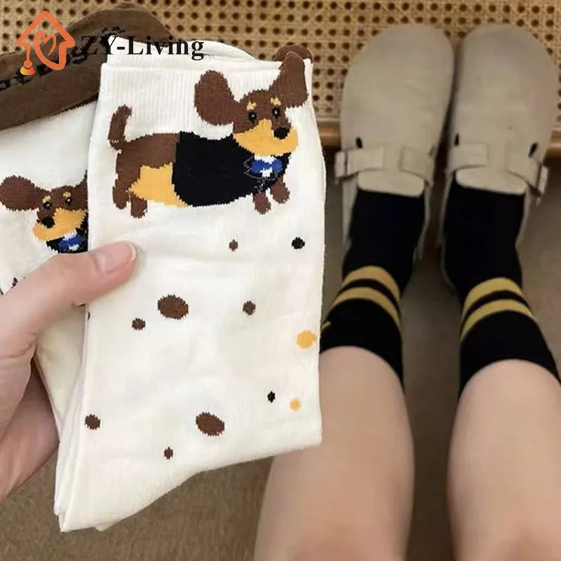 1Pair Funny Dachshund Animal Cotton Socks Sausage Dog Cartoon Print Socks Cute Couple Sock Quake