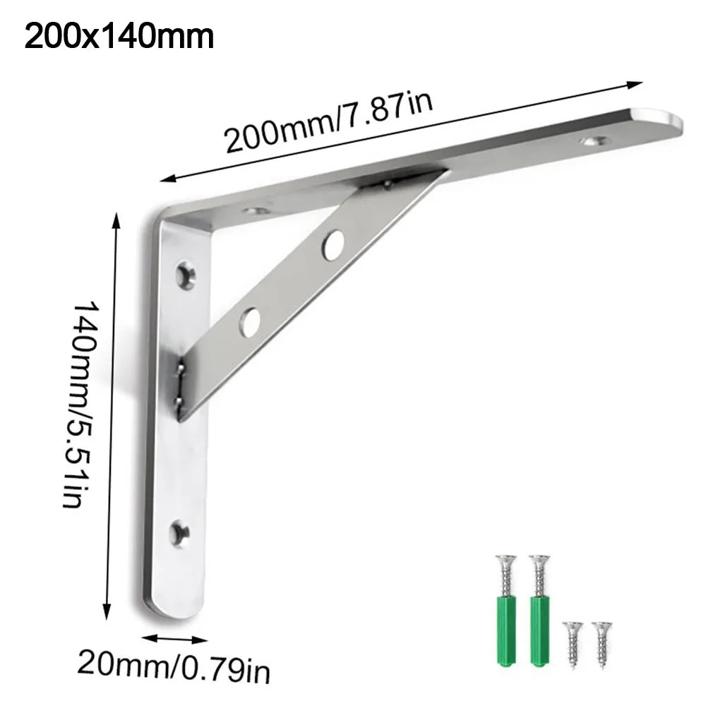 New Stainless Steel Shelf Bracket Right Angle L-type Triangle Shelf Heavy Duty Home Bookshelf Bracket Quake 8 inch 200x140mm