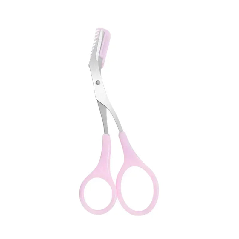 vvocci Women's Eyebrow Trimmer Scissors with Built-in Comb – Stainless Steel Precision Grooming Scissor for Beauty & Makeup Quake M27 Pink-1Pcs