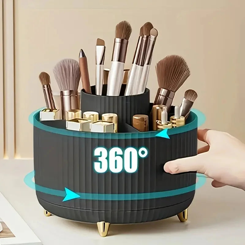 360° Rotating Desktop Makeup Organizer Box 5-Slot Storage Cosmetic Holder for Brushes Lipstick Eyebrow Pencil Bedroom Essential Quake