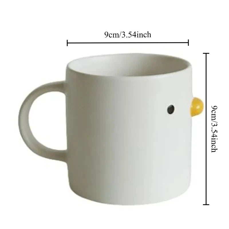 400ML Ceramic Cup with Handle Cartoon Chicken Shaped Water Cup Children's Cute Ceramic Coffee Cup Breakfast Milk Water Cup Quake white 301-400ml
