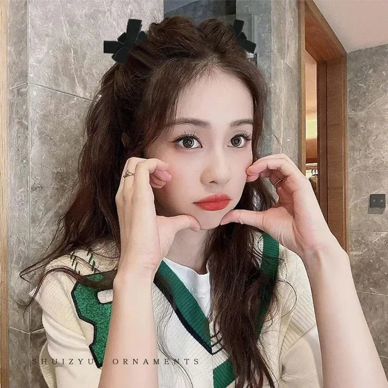 Black Red Small Velvet Bowknot Hair Claw Clips 2pcs/set Korean Princess Hair Clips with Bangs Girls‘ Headwear Hair Styling Tools Quake
