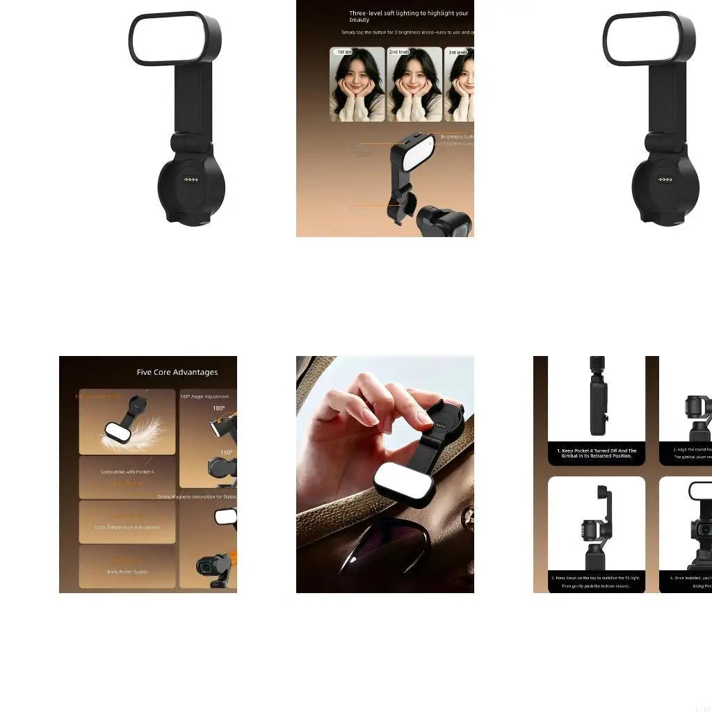 Mini Camera Fill Light with Folding Hinged Arm and Mount, Adjustable Warm Neutral Cool Tones for Front Recording, Desktop Video Quake CN