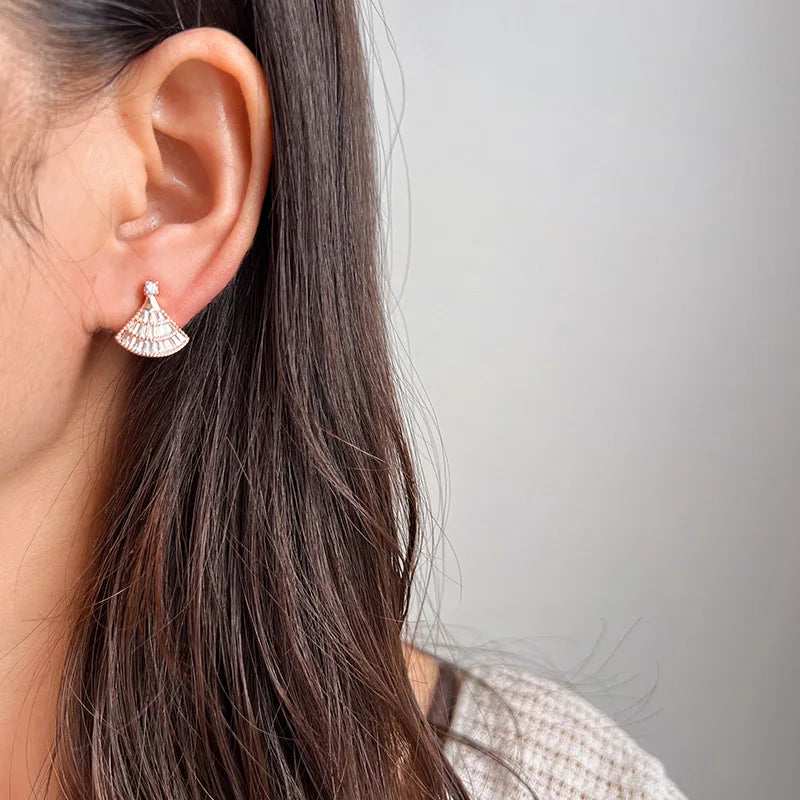 Fan Shaped Earrings Layered Skirt Shaped Rose Gold Earrings Light Luxury Earrings for Ladies Elegant Daily Earrings Quake