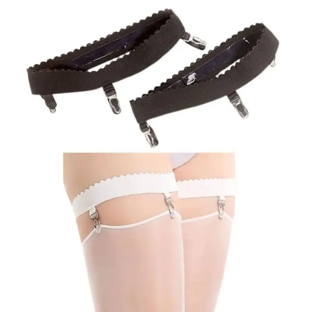 1Pair New Elastic Garter Belt Ring Thigh High Anti Slip Leg Garter Belt Cosplay Costume 3 Clips Stocking Suspenders Women Quake