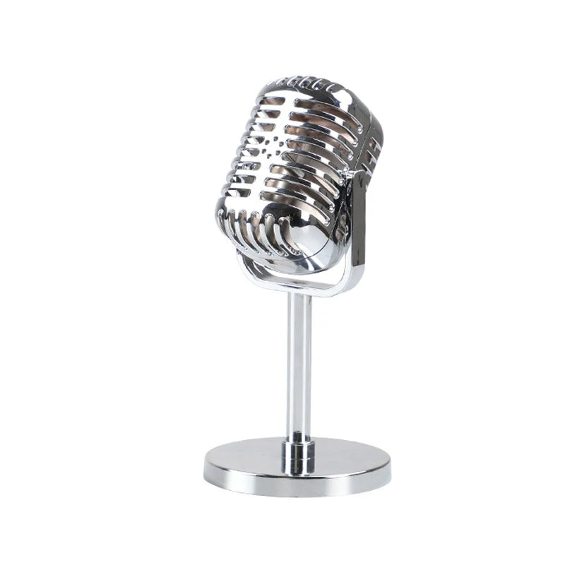 1x 2x Plastic Simulation Microphone Props Mic Stage Performance Photography Prop Home Party Decoration Ornament Quake silvery 2pcs
