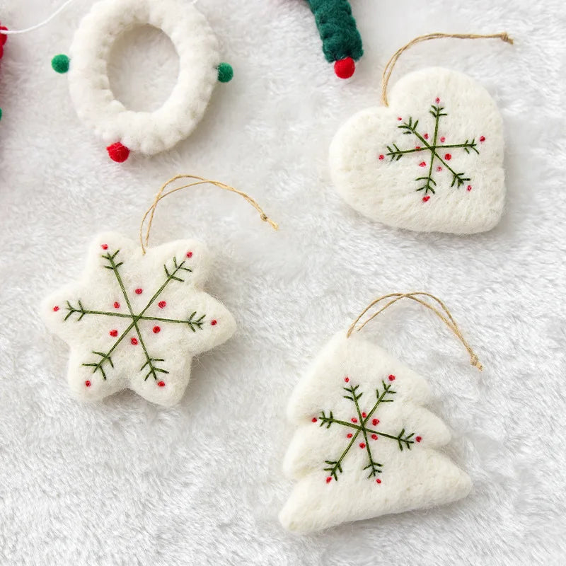 1pc Christmas Decoration Wool Felt Snowflake Mini Christmas Tree Pendant Christmas Ornament Quake