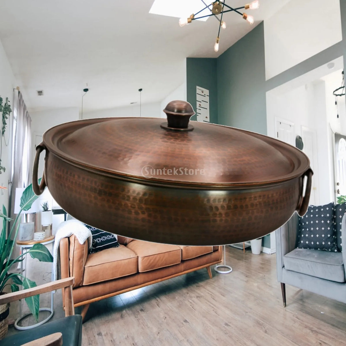 Copper Hot Pot Noodles Pot Handmade Induction Pot Copper Chafing Dish Cooking Pot for Parties Buffets Camping Picnic Household Quake