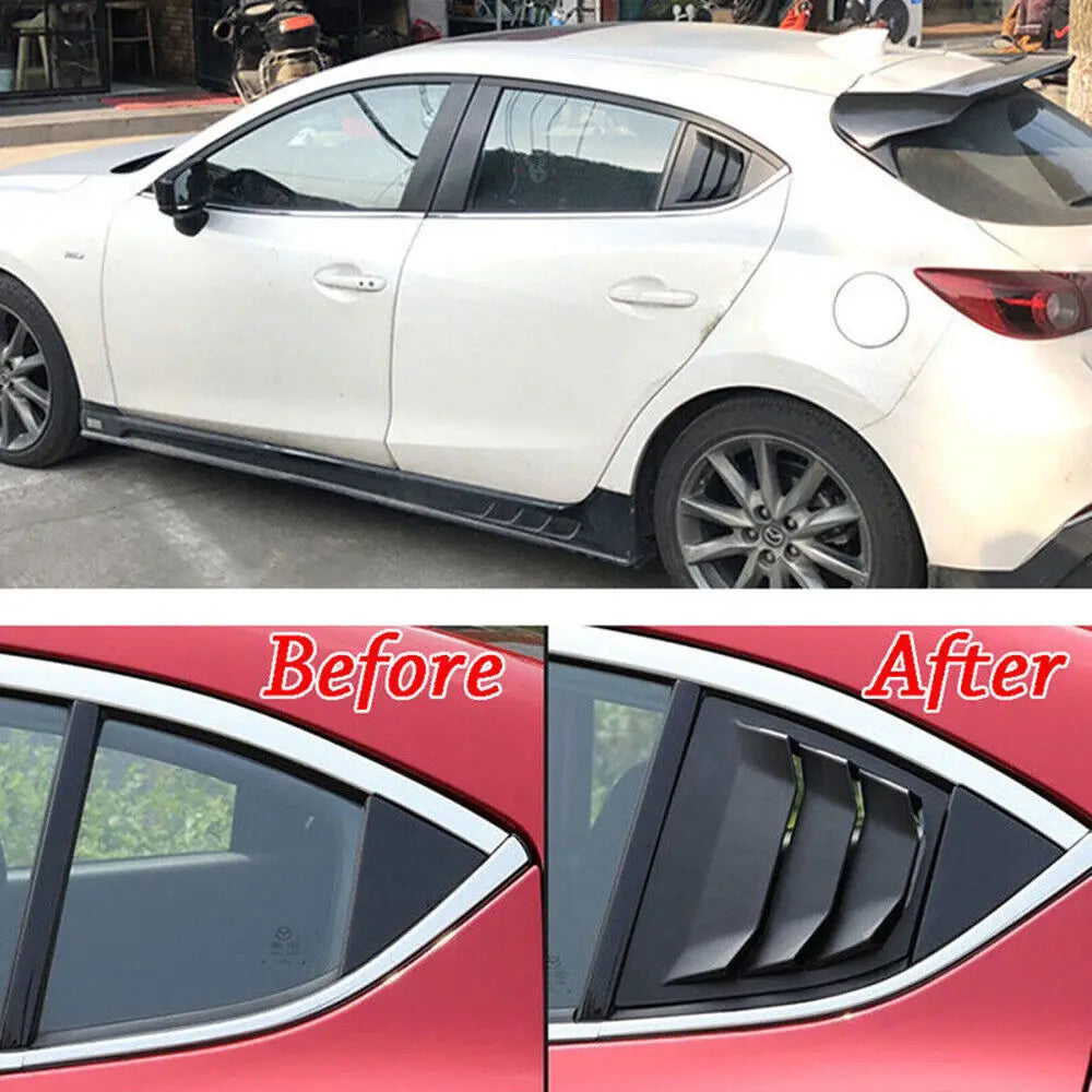 For Mazda 3 Axela 2014-2018 Car Rear Louver Window Side Shutter Cover Trim Sticker Vent Scoop ABS Carbon Fiber Black Accessories Quake