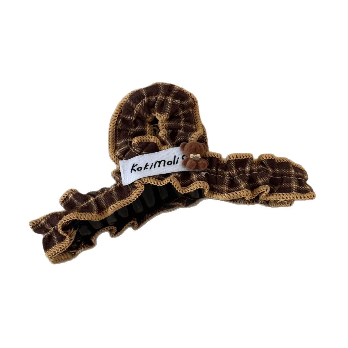 Velvet Teddy Bear Plaid Fabric Pleated Hair Claw Sweet Temperament Shark Clip Women Sweet Hair Accessories Ponytail Clip New Quake