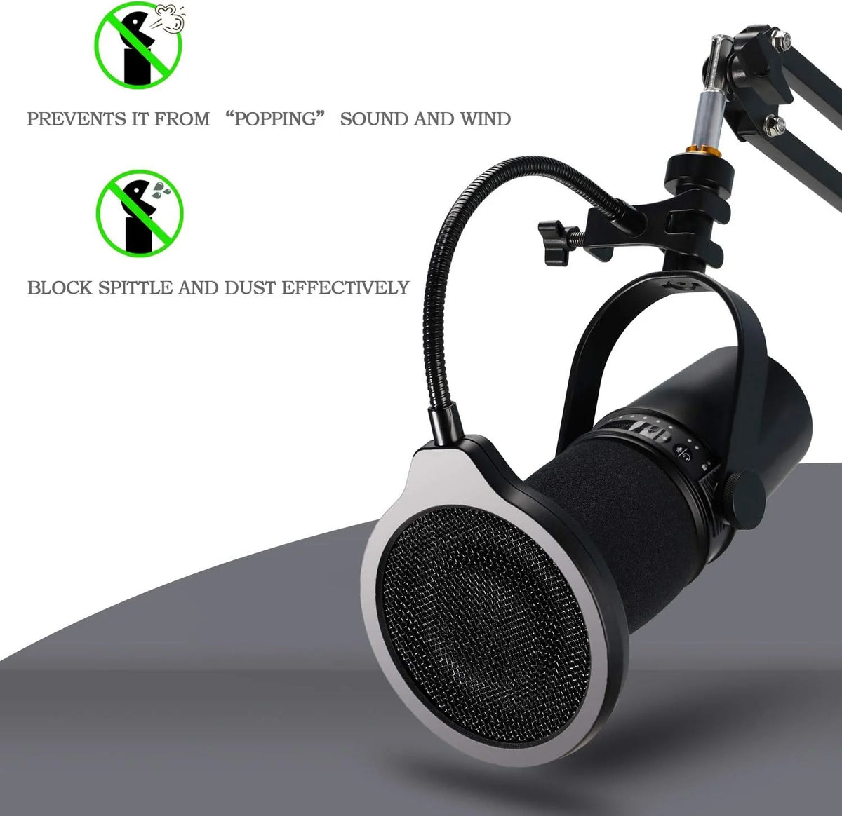 For Shure MV7 Microphone Pop Filter - 4 Inch 3 Layers Metal Windscreen with Flexible 360° Gooseneck Clip Mic Mask Shield Quake