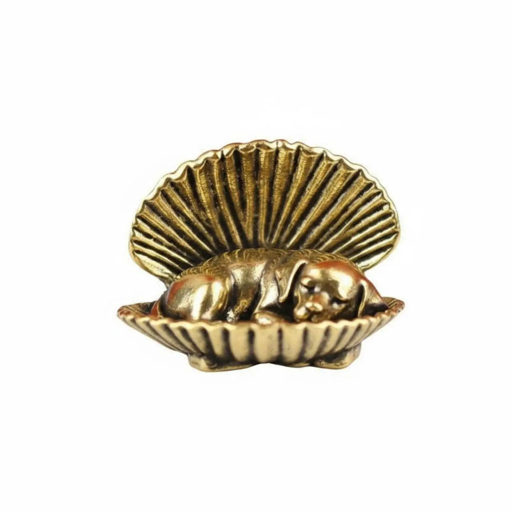 Creative Brass Puppy Figurine with Shell Design Metal Dog Ornament for Home Decor Aromatic Scent Holder Cute Canine Statue Quake