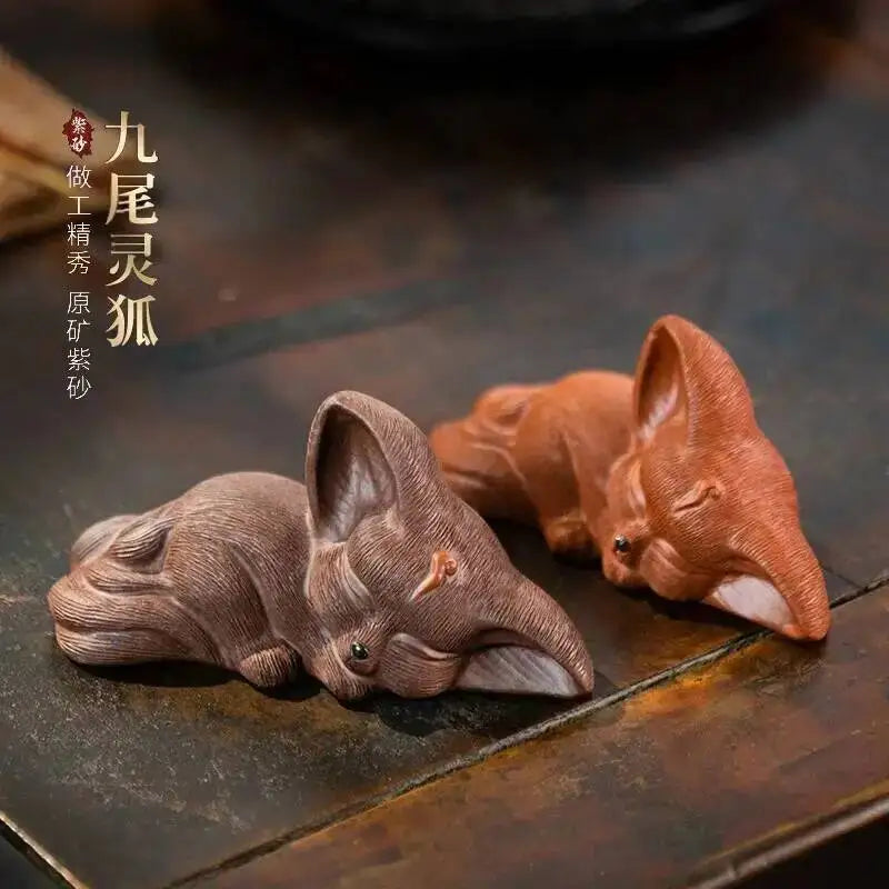 Zisha Tea Pet Fox Ornament Nine-tailed Spirit Fox Sculpture Creative Tea Tray Decoration Accessories Tea Set Quake