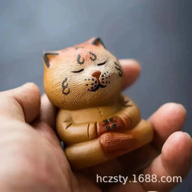 Zisha Tea Pet Tiger Meditating Tiger Handmade Cute Tiger Knocking Hair Ornament Cultivated Tea Play Decoration Tea Чаепитие Quake