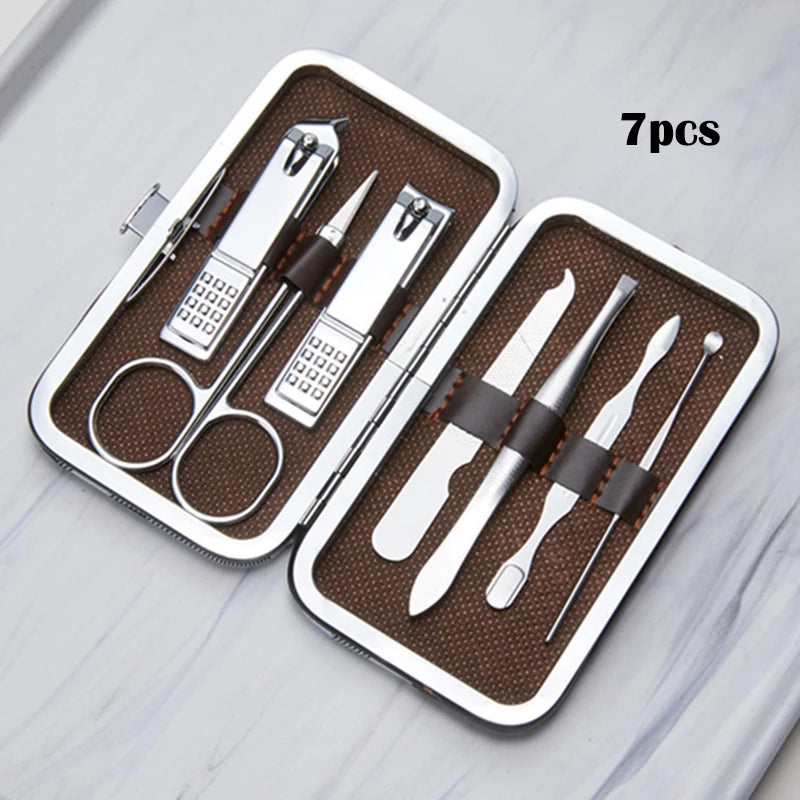 7/20Pcs Stainless Steel Silver Manicure Tool Set Nails Clipper Dead Skin Pliers Trimmer Portable Manicure Tool Suit Quake 7 Piece Set