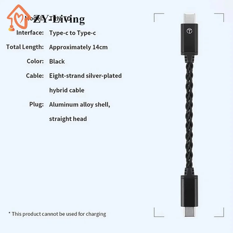 TRN TO Type C To Type C DAC Amp Upgrade Cable Hifi Adapter Earphone Amplifier 8Strand Silver-Plated Wire For TRN TE PRO Phones Quake