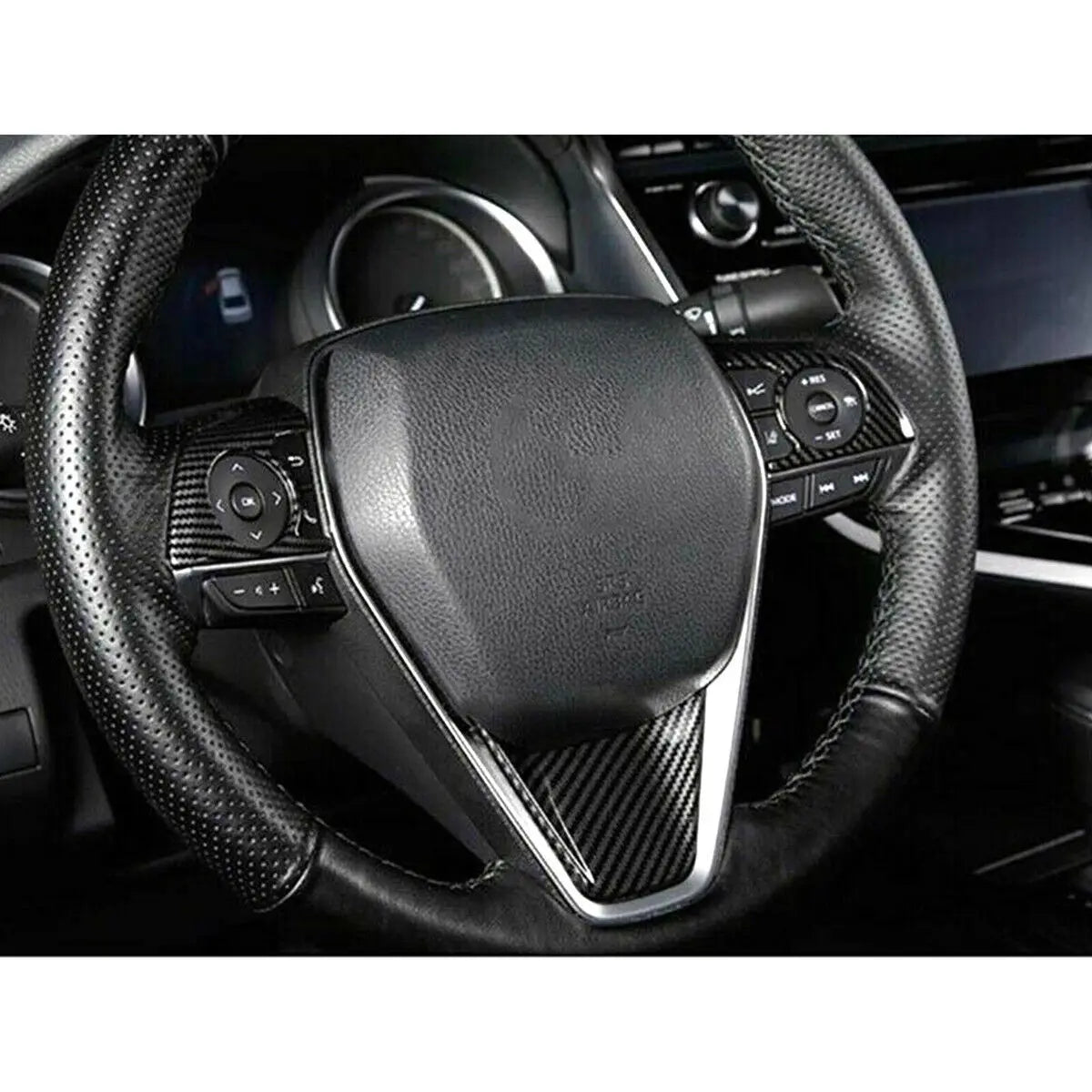 For Toyota Camry 2018-2023 ABS Carbon Fiber Style Interior Car Steering Wheel Cover Trim Frame Button Panel Sticker Decoration Quake