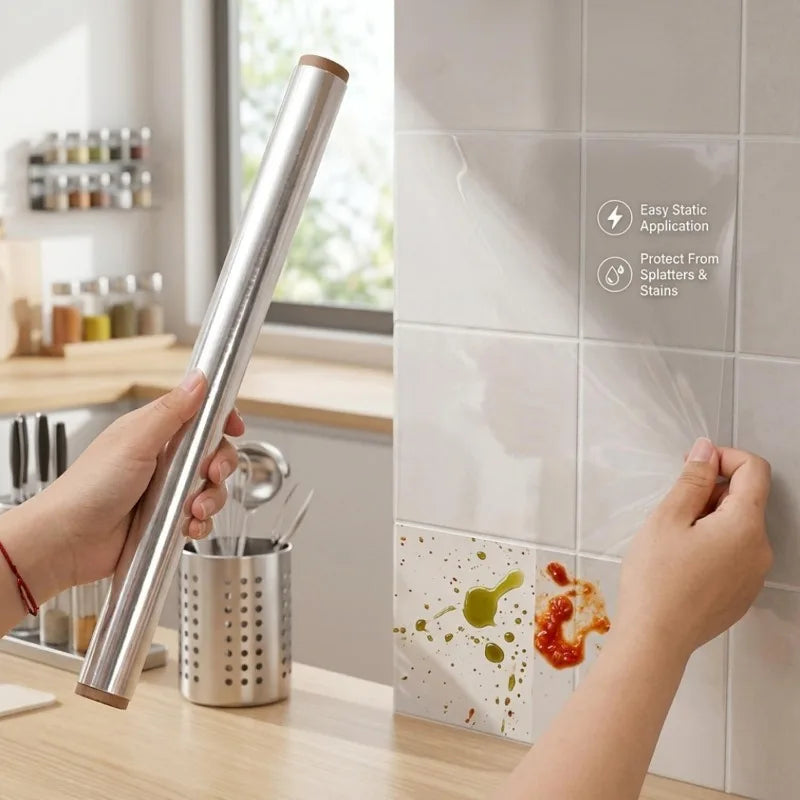 Static Wall Sticker Home Kitchen Backsplash Protector Waterproof Electrostatic Adsorption Film Anti Dirty Easy To Wipe Wallpaper Quake