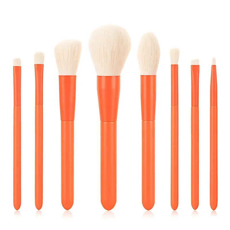 8PCS Portable Makeup Brushes Set Face Eye Lip Eye Shadow Eyebrow Comb Eyelash Spoolies Foundation Powder Brush Tools Cosmetic Quake Orange