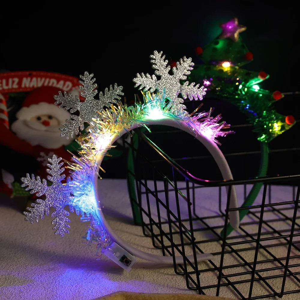 Christmas Luminous Headband Snowflakes Christmas Trees Headband Lovely LED Light Headband Flashing Hair Band Xmas Party Decor Quake