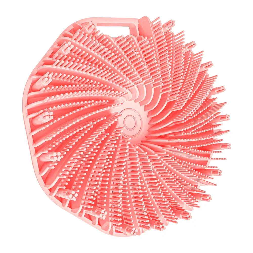 vvocci Soft Silicone Body Scrubber with Ergonomic Handle – Portable Shower Massage Brush for Exfoliating & Cleaning Quake M168 Pink