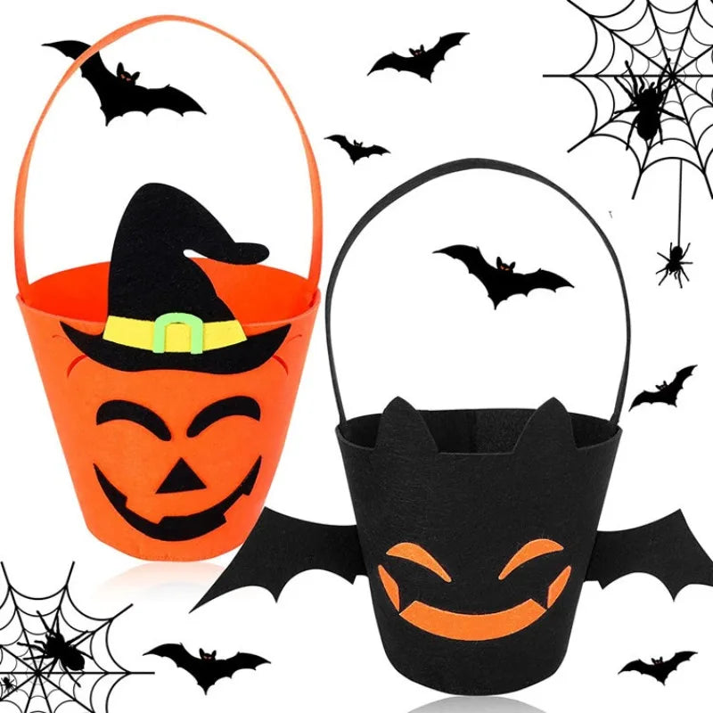 Halloween Pumpkin Bucket Kids Handheld Candy Basket Ghost Festival Prop Plastic Trick or Treat Pail Party Festive Decor Quake