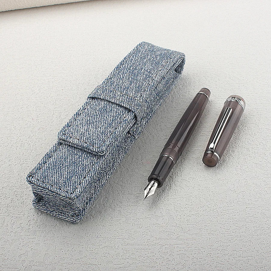 Jinhao 82 Light Cyan Resin Fountain Pen Silver Metal Nib Retro Smooth Writing Ink Pen With Denim Pen Sleeve Stationery PK 59 Quake 82-3 EF 0.38MM
