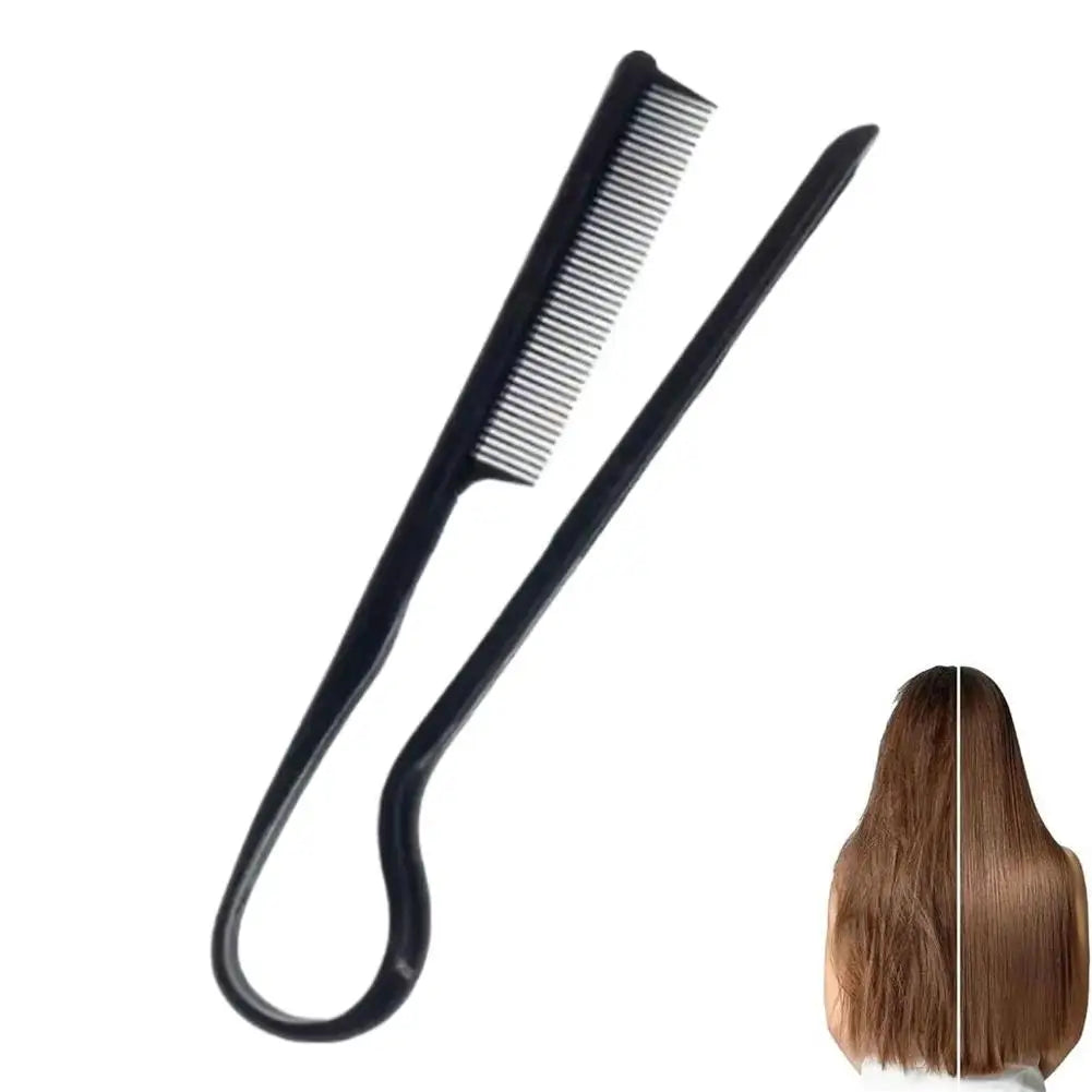 Portable V-Shaped Hair Straightener Comb,Hair Styling Comb Messy Hair Finishing Comb Straightening Splint Comb Hair Hairdressing Quake Black