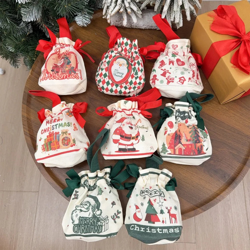 5/1PCS Christmas Candy Bags Drawstring Gift Bags Santa Claus Xmas Tree Cookies Packing Handbag New Year Xmas Table Decorations Quake