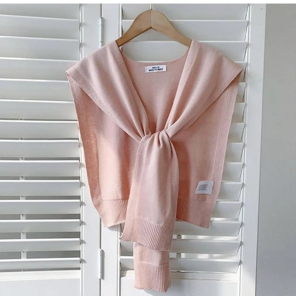 Fashion Knitted Design Knitted Shawl Knotted Solid Color Fake Collar Neck Guard Thin Shoulder Scarf Women Quake Pink