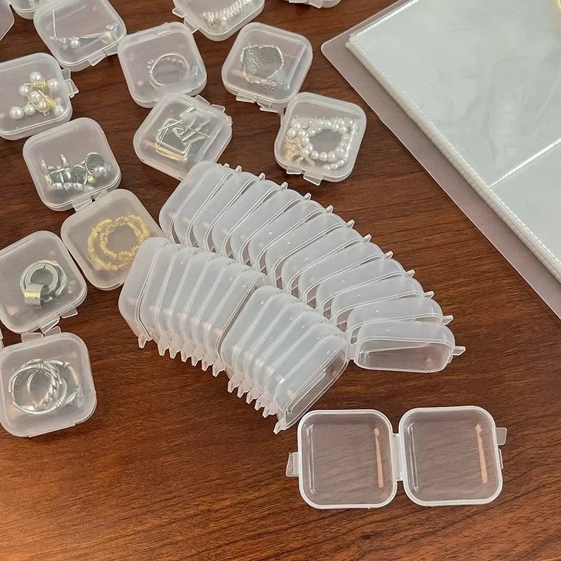 100/1PCS Mini Plastic Storage Box Transparent Dustproof Jewelry Container Portable Earring Ring Earplugs Packaging Storage Box Quake