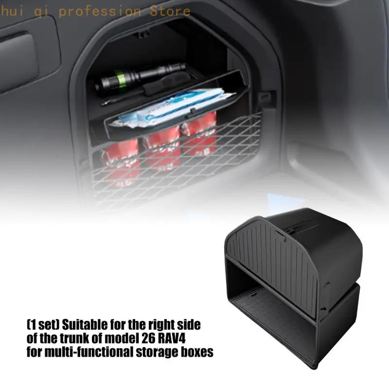 Covered Upper Compartment Trunk Storage Box for Right Side Cargo Area, ABS Insert with Open Lower Tray, Textured Panel and H8WE Quake