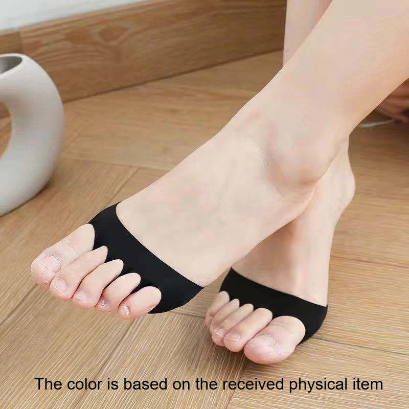1 Pair Pain Resistant and Sweat Absorbing Invisible Split Toe Women's High-heeled Sandals with Forefoot Half Length Socks Quake black One Size