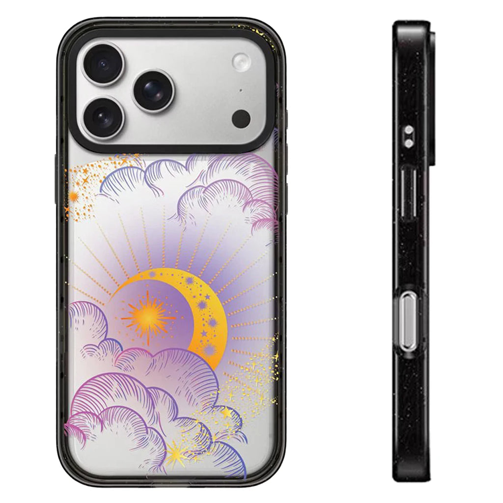 Cat Cloud Moon Pattern Impact Black Border Magnetic Phone Case Cover for IPhone 13 14 15 16 17 18 Pro Max Case Quake impact (no magsafe) iPhone 14 Pro