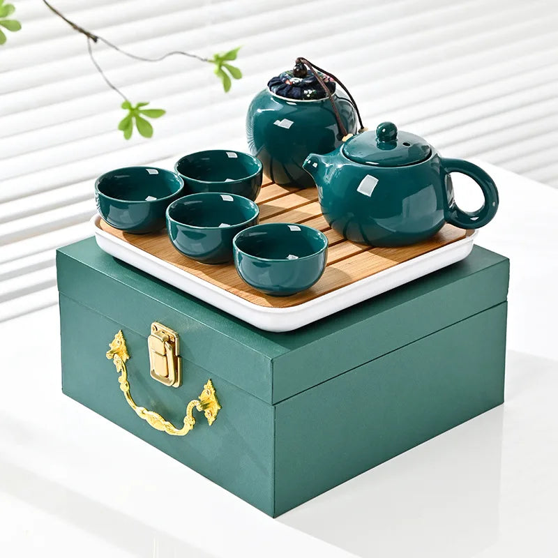 Ding kiln kungfu tea set complete set including tea tray with gift box ceramic teapot gift high-end Quake