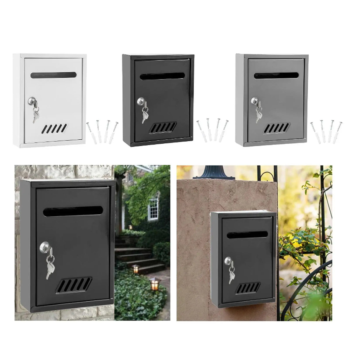 Wall Mounted Mailbox Windproof with 2 Keys Letterbox Decorative Locking Mail Box for Home Decoration Gate House External Office Quake